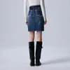 Skirts Toyouth Women Denim Skirt 2023 Autumn High Waist A-shaped Design Plush Edge Stitching Fashion Trend Vintage Y2K Versatile