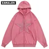 Men's Hoodies Sweatshirts Harajuku Vintage embroidered star pattern hoodie men's winter rock punk street dress oversized zipper coat sweater women's y2k 230829