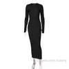 Modeklänningar för kvinnodesigner Autumn New Casual Solid Color Round Neck Long Sleeve Slim Birthday Sexy Bodycon Eleganet Ladies Dress