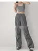 Spodnie damskie TVVovvin 2023 plisowane sznurka różowa robota jesienna niska talia luźna luźna relaksująca szczupła noga szeroka 7QKF