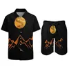 Tracksuits dos homens Geométricas Montanhas Linha Arte Homens Define Sol Lua Paisagem Camisa Casual Conjunto Estético Fitness Outdoor Shorts Verão Personalizado