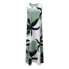 Casual Jurken Dames Lange Jurk 2023 Zomer Mode En Elegante Groene Blad Afdrukken Mouwloze Ronde Hals Losse Taille Trui Dames