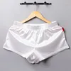 Caleçons Hommes Lisse Couleur Unie Satin Pantalon Court Maison Pyjamas Sommeil Bas Vêtements De Nuit Sous-Vêtements Lâche Décontracté Confortable Boxer Shorts