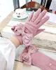 Mittens Striped Bow Cashmere Gloves Korean Ladies Winter Fashion Cute Touch Screen Five Finger Warm Women A431 230829
