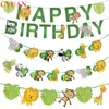 Decorazione festa di buon compleanno Bambini One Year 1st Banner Bandierine di carta Ghirlanda Jungle Safari Baby Shower Boy Girl HKD230829