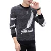 Pulls pour hommes hommes plume lettre motif pull à manches longues pull style coréen laine tricot avec pour la mode