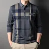 メンズポロスMLSHPロングスリーブ格子縞のポロシャツ春秋のビジネスカジュアル男性高品質シンプルマンTシャツ3XL 230829