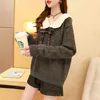 Pulls pour femmes 2023 Automne Hiver Femmes Pull tricoté Rouge Kawaii Preppy Style Tricots Femme Casual Plaid Bow Col Pulls Jumper