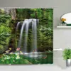 Rideaux de douche Forêt paysage rideaux de douche arbre cascade montage paysage imperméable salle de bain rideau ensemble baignoire décor tissu avec R230829