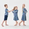 Family Matching Outfits kids boys girls loose top skirt spring summer acid washed family matching clothing children fashion casual set and top clothes 230828