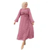 Etniska kläder sommar eleganta muslimska kvinnor långärmad o-hals polyester svart rosa blå klänningar mode abaya ingen huvudduk