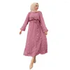 Etnische kleding Zomer Elegante moslimvrouwen Lange mouw O-hals Polyester Zwart Roze Blauw Jurken Mode Abaya Geen hoofddoek