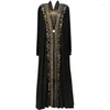 Etnische Kleding Dubai Arabische Islam Abaya Vrouwen Moslim Lange Jurk Kralen Kaftan Gewaden Elegante Splice Maxi Islamitische Kleding Caftan