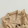 Jacken Kinder Mädchen Trenchcoats Elegante Vintage Rüschen Langarm Revers Zweireiher Outwear Khaki Windjacke mit Gürtel