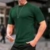 Men's Sweaters Foreign trade men's pure color waffle casual thin short sleeved sweater summer round neck pullover for men 230828