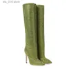 Boots Paris Station Fashion Women's Boots Pointed Toe High Heel Boots Sexy Crystal Boots Four Seasons Party Knee High Boots Big Size42 T230829