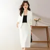 Vestido de duas peças feminino branco casual formal negócios blazer terno define elagant um botão jaqueta na altura do joelho saias lápis ternos trabalho de escritório