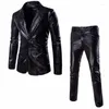 Costumes masculins bronzing brillant or argent en argent homme faux cuir pantalon mince pantalon de la mode noire