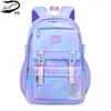 Torby szkolne Fengdong Torby szkoły podstawowej dla dziewcząt w stylu Koreańska Śliczna torba na książkę Dzieci Waterproof School Backpack Purple Bag dla dzieci 230829