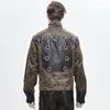 Chaquetas para hombres D.F Punk para hombre Chaqueta casual marrón Biker Abrigos de cuero Cortavientos Abrigo de moda masculino Decoración de metal Ropa de fiesta