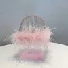 Avondtassen Transparant Acryl Koppelingen Mode Luxe Roze Witte Veer Strass Kwastje Box Tas Voor Vrouwen Bruiloft Handtas