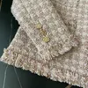 Damenjacken Französischer kleiner duftender rosa Tweed-Plaidmantel Chic Hohe Qualität Herbst Winter Einreiher Quaste Wolloberbekleidung für
