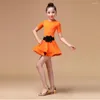Stage Wear Kid Children Short Sleeve Ballroom Costume Skirt For Girls Latin Dance Costumes Salsa Cha Tango Rumba Samba Spandex