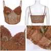 Women's Tanks 2023 Floral Camis Brown Crop Top Lace Frill Cute Corset Spaghetti Strap Sweats Harajuku Tee Women Beach Vests