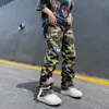 Men S Pants High Street Camouflage Patch broderade jeans Brand American Hip Hop Loose raka Casual Overalls Trendy 230829