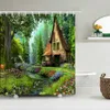 Shower Curtains Fairy Tale Dream Forest Shower Curtain Decor Waterproof Fabric Bathroom Curtains Painting landscape Bath Screen with R230829