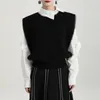 Women's Sweaters 2023 Autumn Knitted Black Vests Women Winter Loose Contrast Color Open Thread Overlock Trendy Street Hipster Pullover