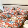 Bedding sets Svetanya Orange Pastoral Flowers Leaves Nordic Egyptian Cotton Set Bedlinen Queen King Size Duvet Cover Fitted Sheet 230828