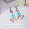 Boucles d'oreilles pendantes faites à la main de luxe rose bleu cristal Imitation perle gland goutte pour femmes accessoires de fête bijoux femme KAE238
