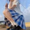 의류 세트 일본 JK 유니폼 학교 Seifuku Sailor Dress Girl Plaid Skirt 세트 학생 셔츠 짧은 슬리브 주름 옷