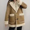 Women's Leather Faux European and American winter suede fur integrated double sided fleece coat 230829