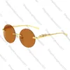 2023 Nya Kajia Leopard Head Round Rimless Solglasögon Kvinnlig gatafoto Fashion Trend Glasses Maleiov4