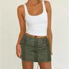 Skirts Cutubly Khaki Ruched Cargo Skirt Fashion Drawstring Waist Lace Up Mini 2023 Women Casual Y2K Clothing Trendy Club