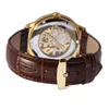 Orologi da polso Forsining 99S Lusso automatico classico cinturino in pelle meccanica trasparente ponte dorato scheletro vendita orologio da uomo orologio