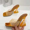 Tofflor Fashion Clear Heels Female Mules Slides Summer Transparent Sandaler Women Open Toe Orange Red Pvc Jelly Shoes Storlek 35-42