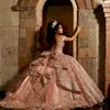 Vestido rosa para quinceañeras con escote en forma de corazón, vestido De fiesta De princesa con lentejuelas y encaje brillante, 16 vestidos, 2024