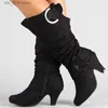 Vrouwen 2024 Autumn Nieuwe Heels Knight Fashion Retro Belt Buckle Knie High Female Long Boots Plus Size 43 T230829 AF8F9