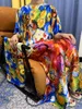 Etniska kläder Abayas för kvinnor 2023 Sommartryckt oljemålningsmönster mjuka siden tyger lösa femme mantel afrikanska klänningar med turban