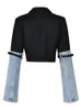 Costumes pour femmes Blazers DEAT mode Denim Patchwork Blazer col cranté simple bouton à manches longues vestes de costume courtes automne 2023 7AB010 230828