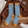 Mulheres meias harajuku retro listra onda padrão de algodão meias moda primavera outono meninas estilo universitário zebra listras sox