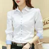 Kvinnors blusar Spring Autumn White Slim All-Match Shirt Topps Långärmad Polo Neck Contrast Blus Office Elegant Fashion Women Clothing