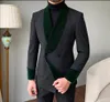 Tuxedos de mariage gris à Double boutonnage Pour Hommes, châle vert à revers 2 pièces, Cotumes Pour Hommes d'affaires personnalisés Terno Masculinos