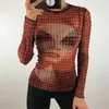 Mulheres Camiseta Y2K Vintage Malha Sheer Camiseta Mulheres Gótico Ver Através de Manga Longa Slim Fit Crop Top Harajuku 90s Streetwear E Girl Roupas 230829