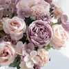 Fleurs décoratives 7 fourchettes en soie rose pivoine hortensia pour bouquet de mariage couronne de Noël décor maison salon bonsaï accessoire artificiel