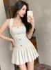 Basic Casual Dresses High Quality French Small Fragrance Woolen Summer Dresses For Women Elegant Fashion sweet Sexy Halter Party Dress 230828