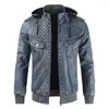 Men's Jackets Leather Winter Warm Hooded Coats Thick Wool Liner Windproof Biker Moto Outerwear Brand Clothing Drop Plus